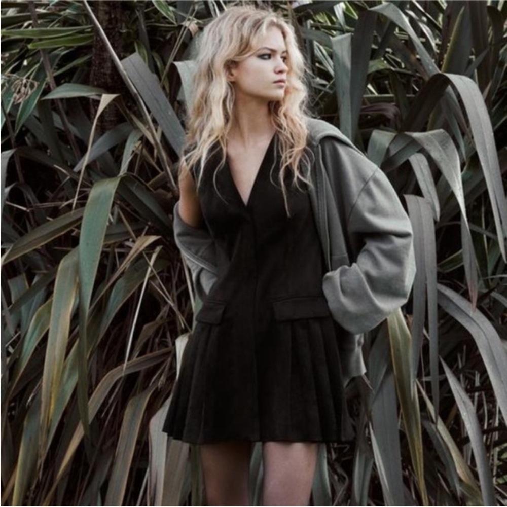 Zara NWT faux suede mini dress black 9715/050